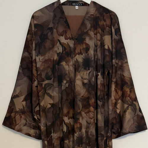 YUSRA 2.0 OPEN ABAYA WITH BUTTONS - BROWN MIX