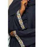 AIRAH CLOSED LACE ABAYA WITH POCKET NAVY BLUE