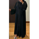 SAMIA LACE OPEN ABAYA WITH BUTTONS - BLACK