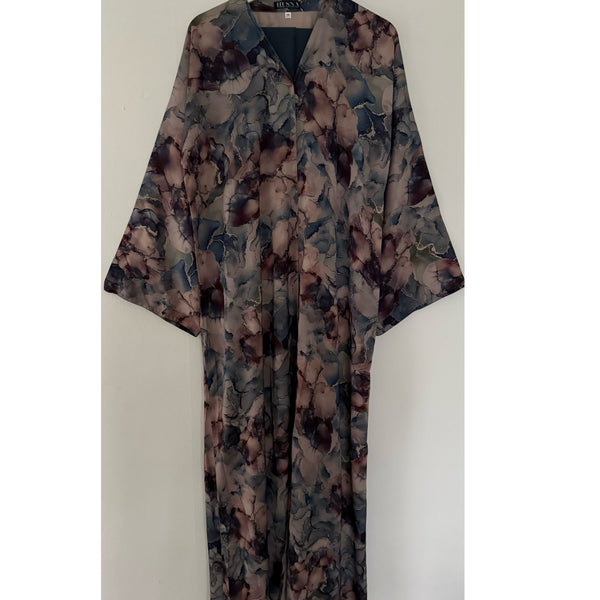LIMITED EDITION YUSRA 4.0 OPEN ABAYA WITH BUTTONS - BLUE MIX