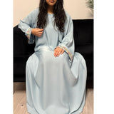 AIRAH CLOSED LACE ABAYA WITH POCKET BABY BLUE