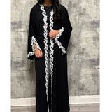 SIYAANA OPEN LACE ABAYA WITH BUTTONS WHITE