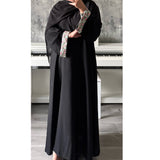 SAFAA CLOSED ABAYA WITH STONES AND GEMS - GREEN