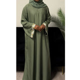 AIRAH CLOSED LACE ABAYA WITH POCKET GREEN