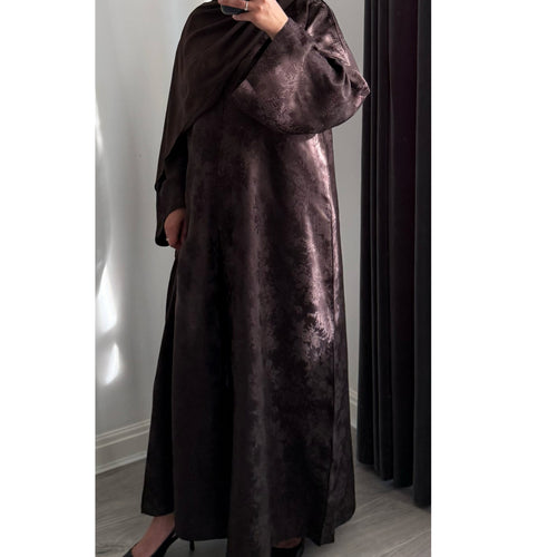 DEENA 2.0 JACQUARD OPEN ABAYA WITH BUTTONS BROWN