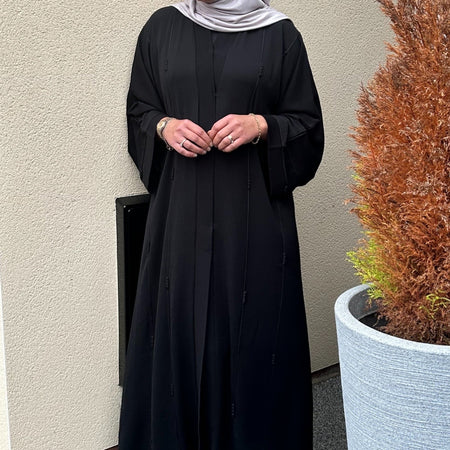 BLACK OPEN LINEN ABAYA