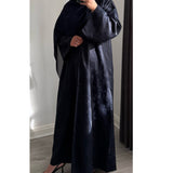 DEENA JACQUARD OPEN ABAYA WITH BUTTONS NAVY