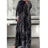 TIE DYE MARBLE OPEN ABAYA WITH BUTTONS - Grey/Blue