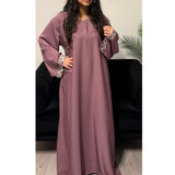AIRAH CLOSED LACE ABAYA WITH POCKET DUSTY PINK