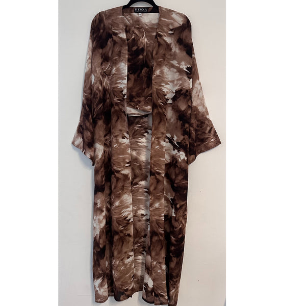 ABSTRACT PRINTED ABAYA BROWN