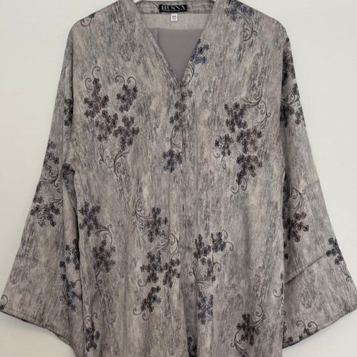 LIMITED EDITION HIBA OPEN ABAYA WITH BUTTONS - GREY