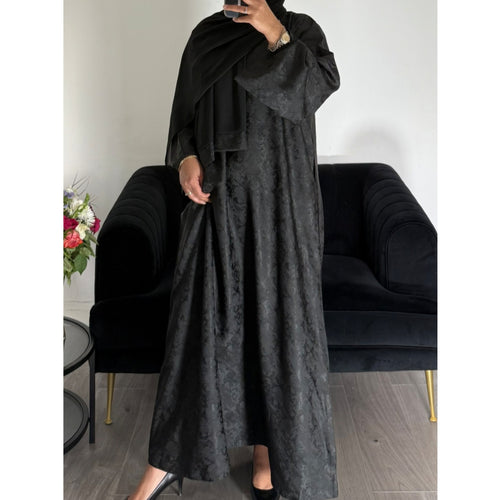 AZRA JACQUARD CLOSED PRINT ABAYA BLACK