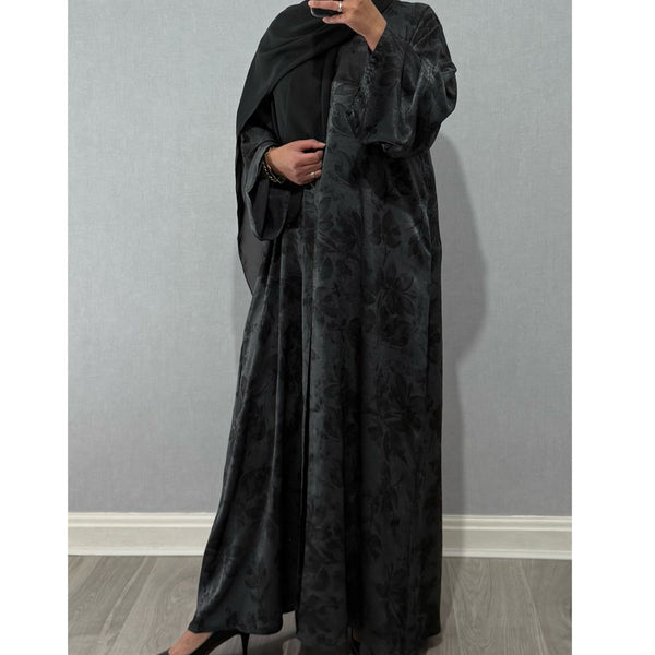 ANEESA FLOWER OPEN ABAYA GREY