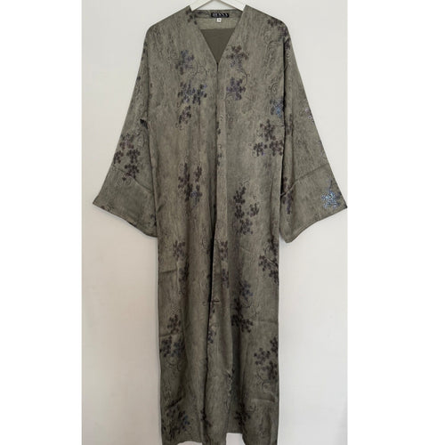 LIMITED EDITION HIBA OPEN ABAYA WITH BUTTONS - GREEN