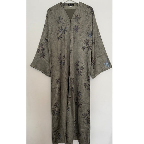 LIMITED EDITION HIBA OPEN ABAYA WITH BUTTONS - GREEN