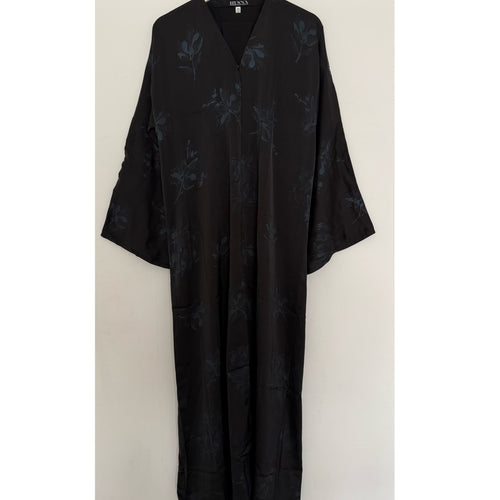 LIMITED EDITION FLOWER PRINTED OPEN ABAYA WITH BUTTONS - BLUE PRINT