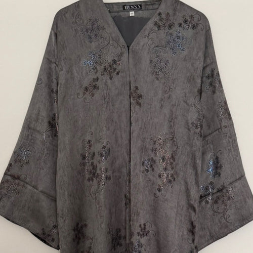 LIMITED EDITION HIBA OPEN ABAYA WITH BUTTONS - DARK GREY