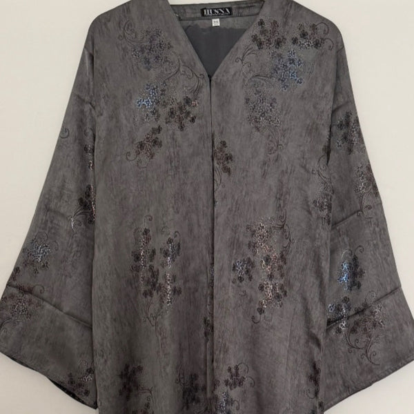 LIMITED EDITION HIBA OPEN ABAYA WITH BUTTONS - DARK GREY