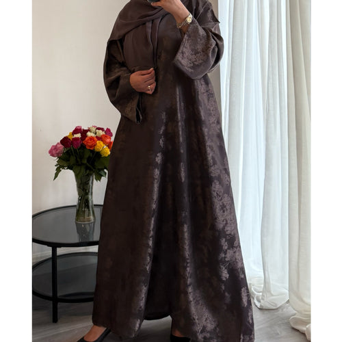 SAFINA - Jacquard printer closed abaya brown
