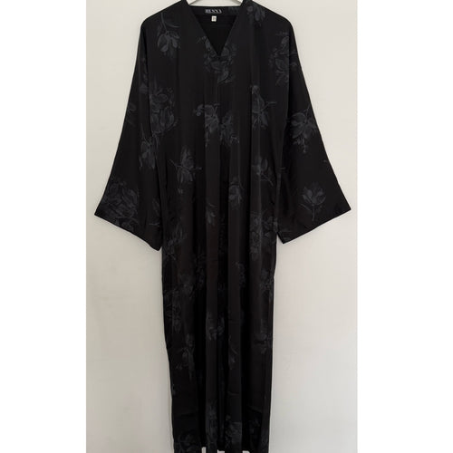 LIMITED EDITION FLOWER PRINTED OPEN ABAYA WITH BUTTONS - GREY PRINT