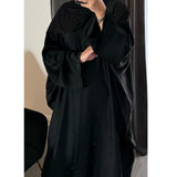 NOURAH BLACK EMBELLISHED FARASHA OPEN ABAYA WITH BUTTONS