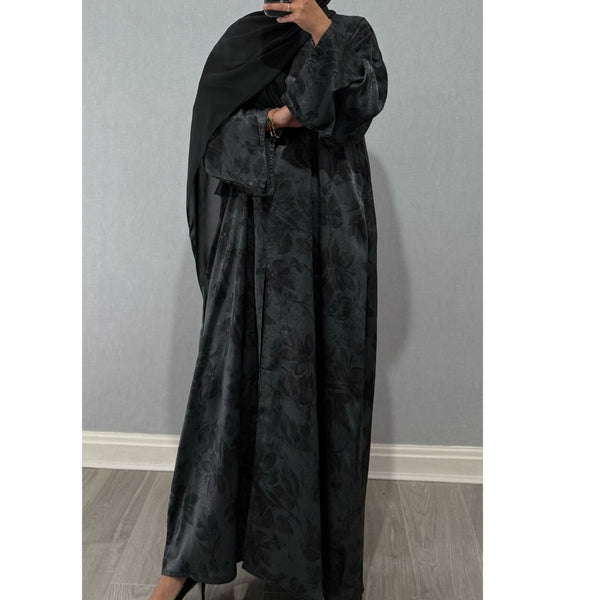 ANEESA FLOWER OPEN ABAYA GREY