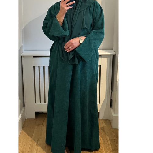 CORDUROY CLOSED 2 POCKET ABAYA EMERALD