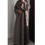 DEENA 2.0 JACQUARD OPEN ABAYA WITH BUTTONS STONE/BEIGE