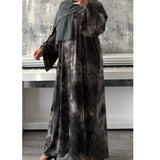 TIE DYE MARBLE OPEN ABAYA WITH BUTTONS - GREEN