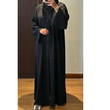 SAMIA LACE OPEN ABAYA WITH BUTTONS - BLACK