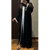 SAMIA LACE OPEN ABAYA WITH BUTTONS - WHITE