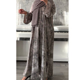 TIE DYE MARBLE OPEN ABAYA WITH BUTTONS - Mauve