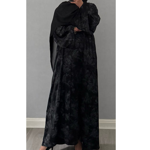 ANEESA FLOWER OPEN ABAYA BLACK