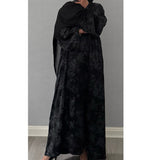 ANEESA FLOWER OPEN ABAYA BLACK