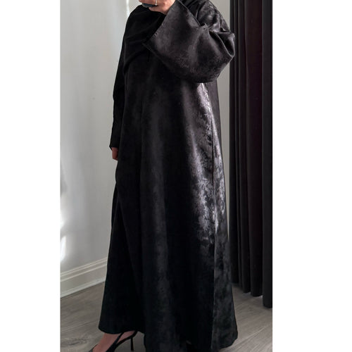 DEENA 2.0 JACQUARD OPEN ABAYA WITH BUTTONS BLACK