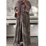 TIE DYE MARBLE OPEN ABAYA WITH BUTTONS - Mauve