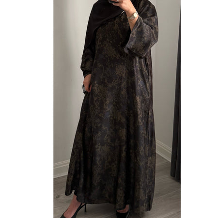 DEENA JACQUARD OPEN ABAYA WITH BUTTONS BLACK