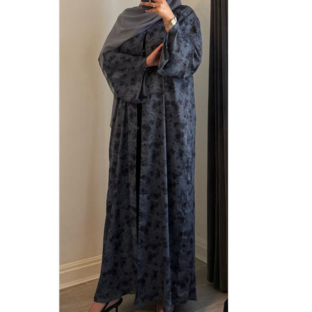 DEENA JACQUARD OPEN ABAYA WITH BUTTONS BLACK