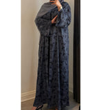 LIMITED EDITION - ALAYNA PRINTED OPEN ABAYA WITH BUTTONS GREY BLUE