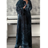 TIE DYE MARBLE OPEN ABAYA WITH BUTTONS - Teal blue
