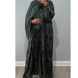 ANEESA FLOWER OPEN ABAYA GREEN