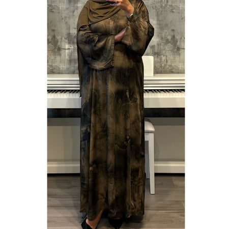 DEENA JACQUARD OPEN ABAYA WITH BUTTONS BLACK