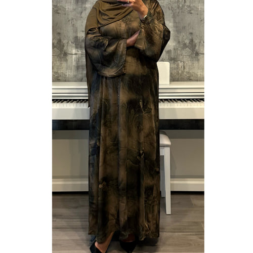 MARBLE PRINT 2.0 OPEN ABAYA WITH BUTTONS - GREEN MIX