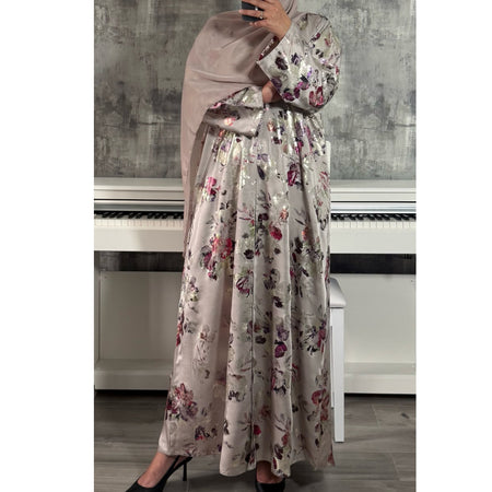 BLACK CLOSED ABAYA WITH STONES - LILAC