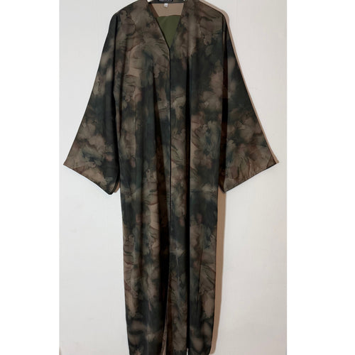 YUSRA PRINTED OPEN ABAYA WITH BUTTONS - Green