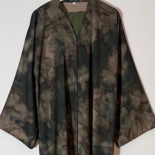 YUSRA PRINTED OPEN ABAYA WITH BUTTONS - Green