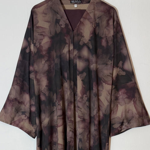 YUSRA PRINTED OPEN ABAYA WITH BUTTONS - Plum