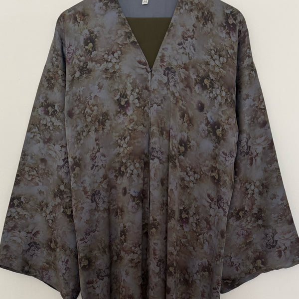 LIMITED EDITON HANIYA OPEN ABAYA WITH BUTTONS - OLIVE MIX