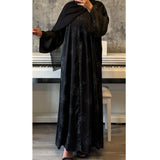 LIMITED EDITION FLOWER PRINTED OPEN ABAYA WITH BUTTONS - GREY PRINT