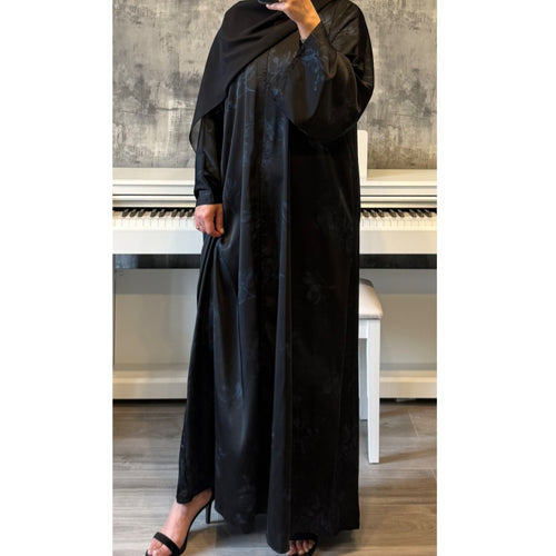 LIMITED EDITION FLOWER PRINTED OPEN ABAYA WITH BUTTONS - BLUE PRINT